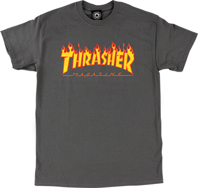 THRASHER FLAME SS- CHARCOAL GREY