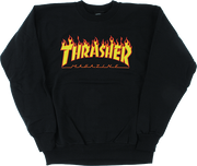 THRASHER FLAME LOGO CREW/SWT -BLACK/YEL