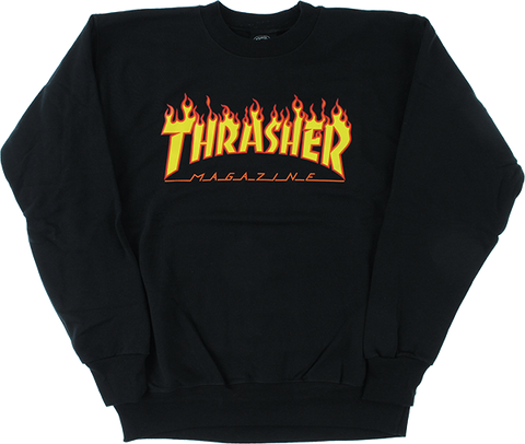 THRASHER FLAME LOGO CREW/SWT -BLACK/YEL