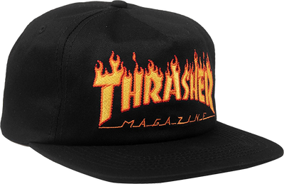 THRASHER FLAME EMB HAT ADJ-BLACK