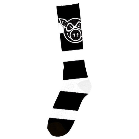 Pig Striped White Black Socks